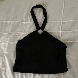 Garage black Halter Crop Top with Ring Detail